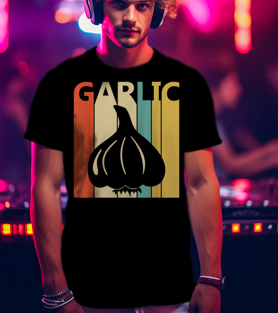 Vintage Garlic Lover Retro Stripes T-Shirt