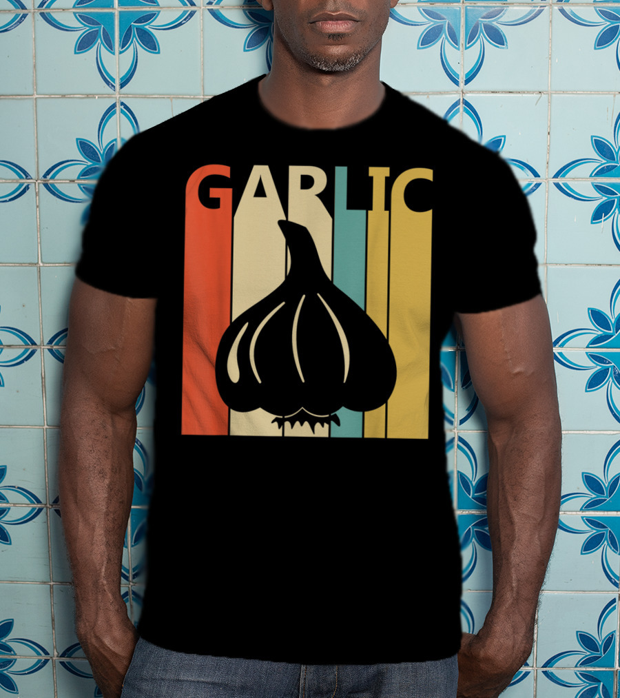 Vintage Garlic Lover Retro Stripes T-Shirt