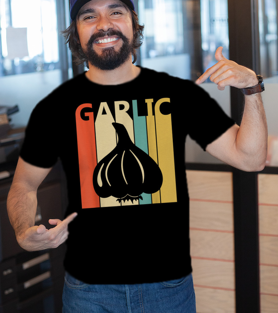 Vintage Garlic Lover Retro Stripes T-Shirt
