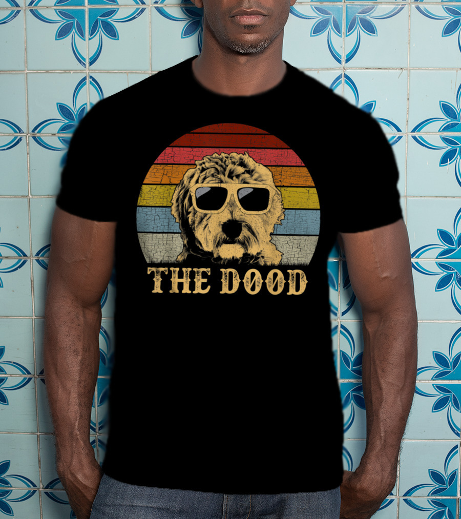 Vintage The Dood Goldendoodle Retro Stripes Sunglasses T-Shirt