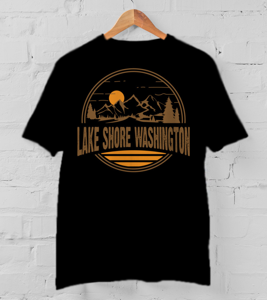 Lake Shore Washington Vintage Mountain Sunset Scene T-Shirt
