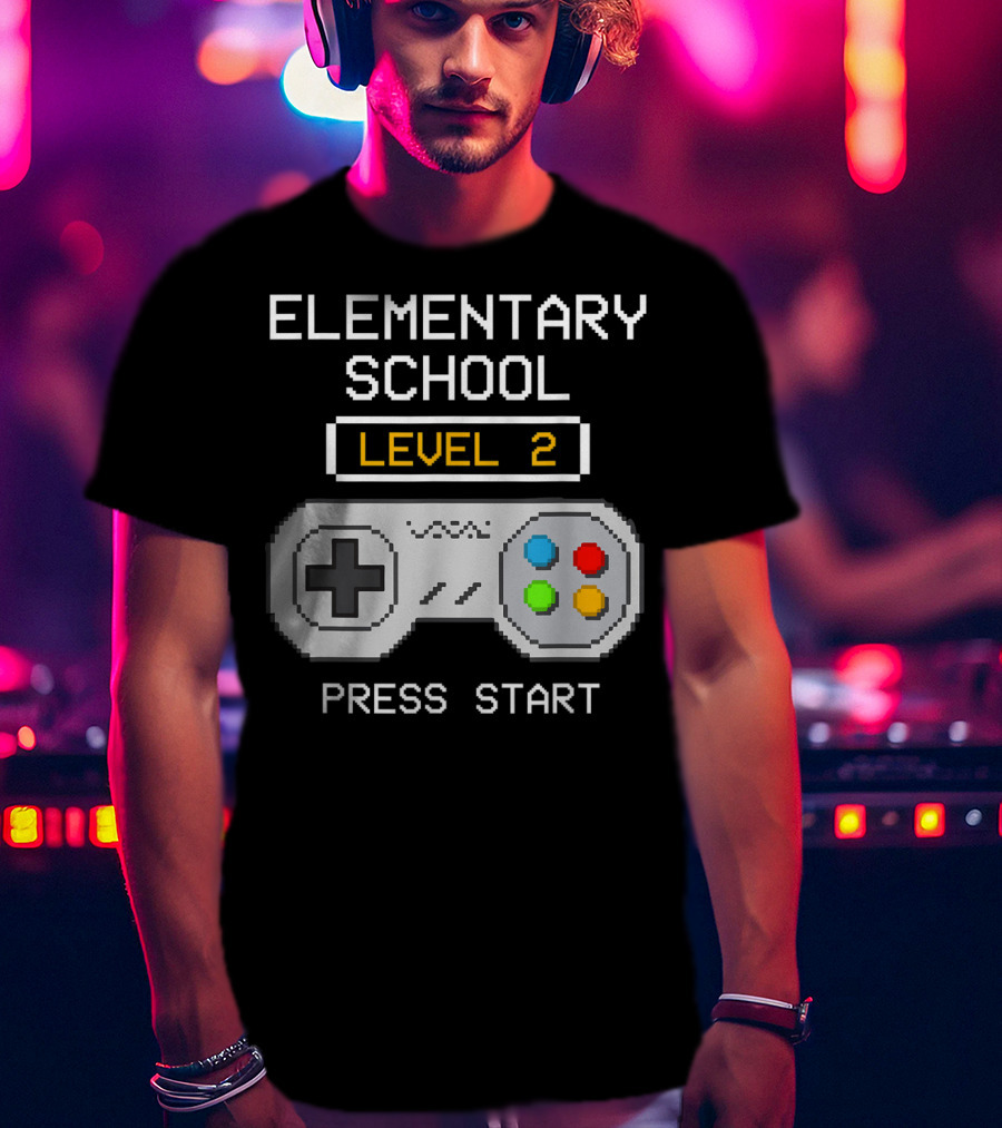 Elementary School Level 2 Press Start Gamer Back To School Game T-Shirt