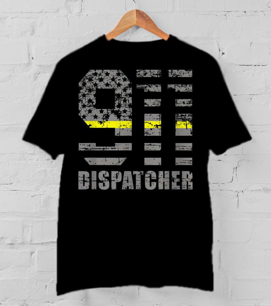 911 Dispatcher Thin Yellow Line Distressed Flag T-Shirt