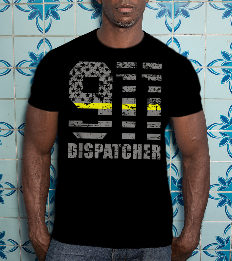 911 Dispatcher Thin Yellow Line Distressed Flag T-Shirt