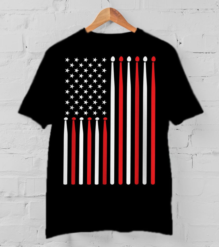 American Flag Drumsticks USA Drummer Musicians Patriotic T-Shirt