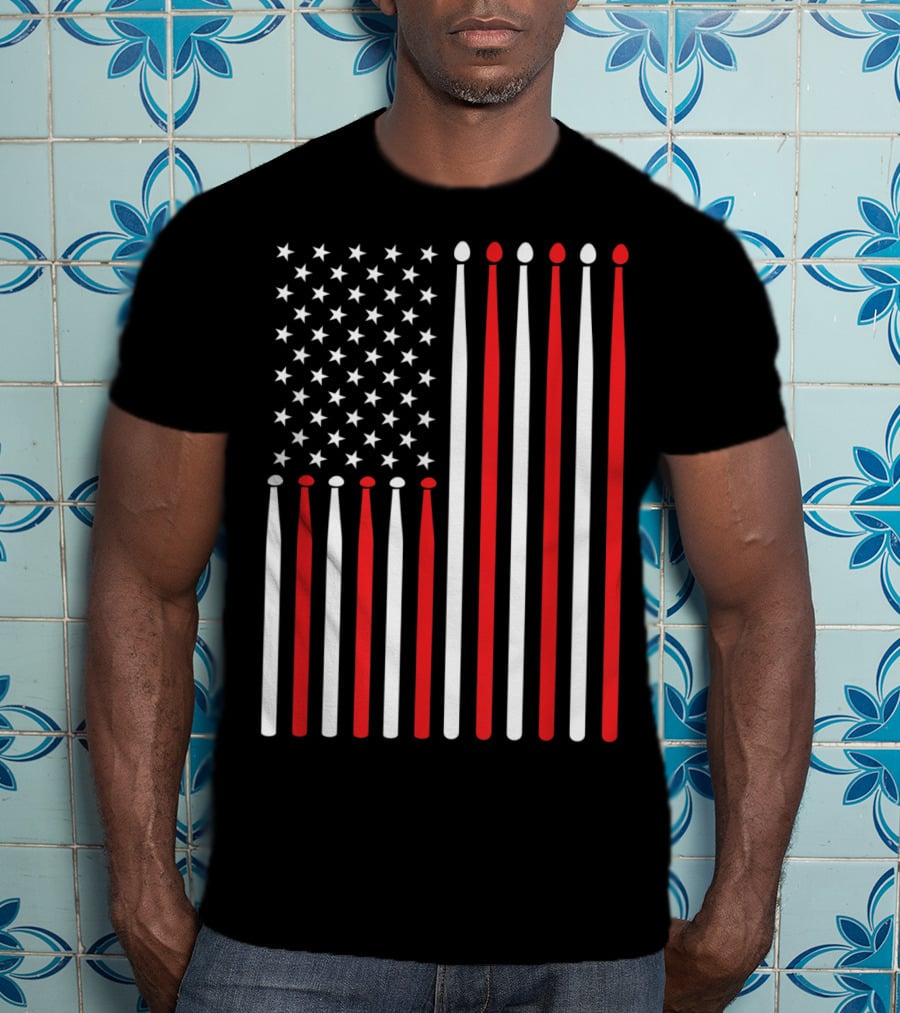 American Flag Drumsticks USA Drummer Musicians Patriotic T-Shirt