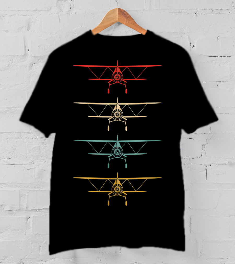 Aviation Airplane Flying Colorful Biplane Airline T-Shirt