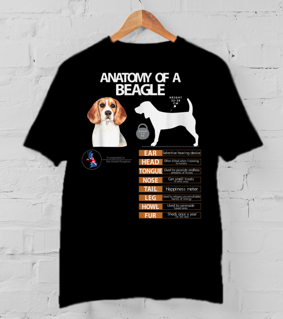 Anatomy Of A Beagle Ear Head Tongue Nose Tail Leg Howl Fur Mom Grandma Dad T-Shirt