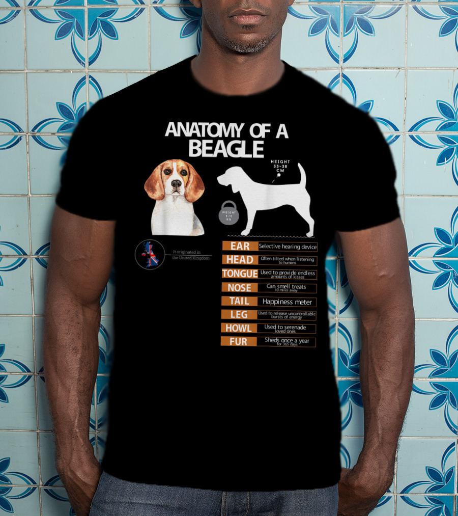 Anatomy Of A Beagle Ear Head Tongue Nose Tail Leg Howl Fur Mom Grandma Dad T-Shirt
