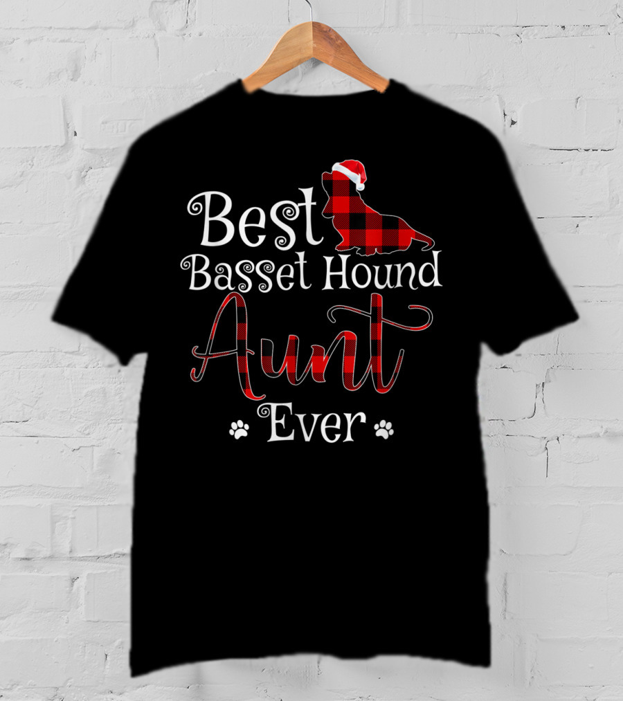 Best Basset Hound Aunt Ever Plaid Christmas Hat T-Shirt