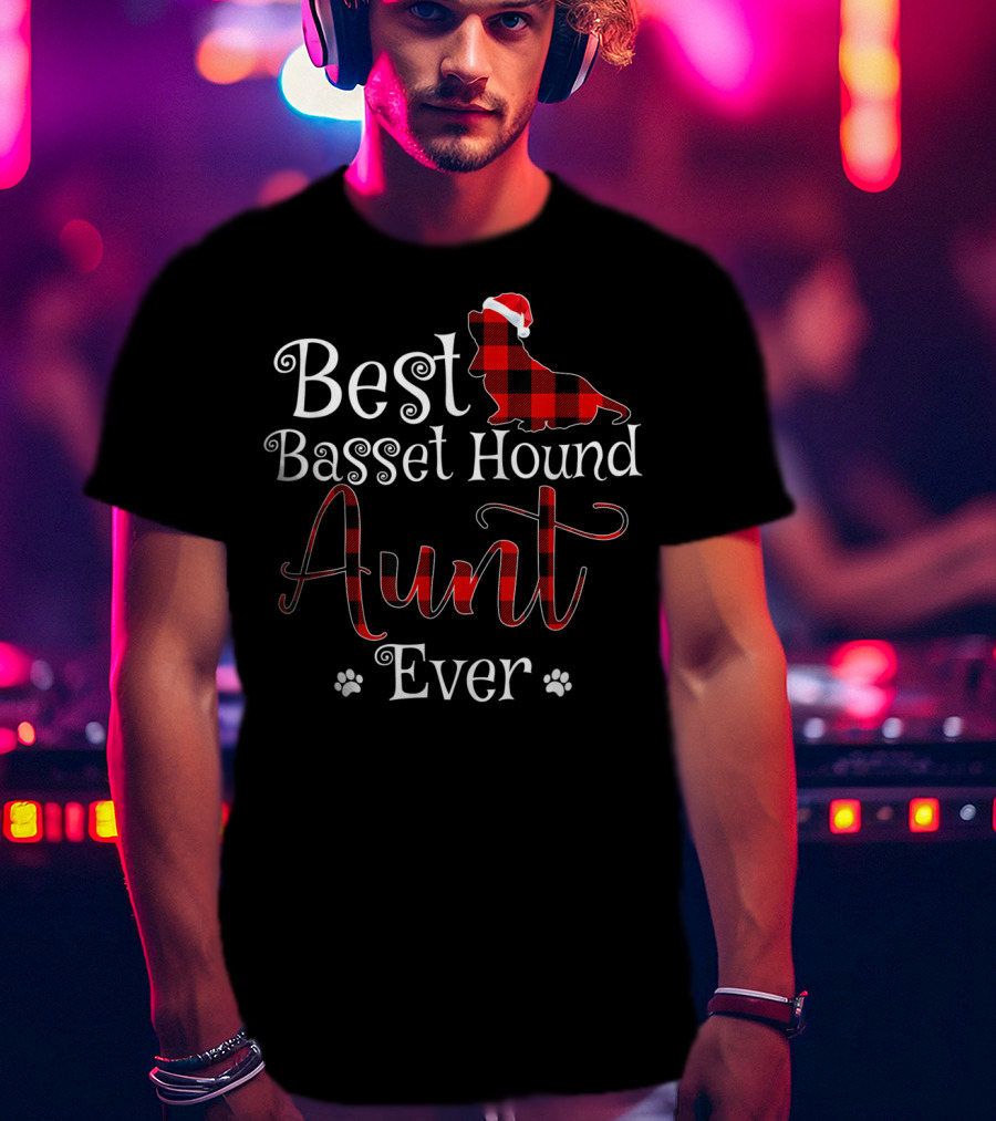 Best Basset Hound Aunt Ever Plaid Christmas Hat T-Shirt