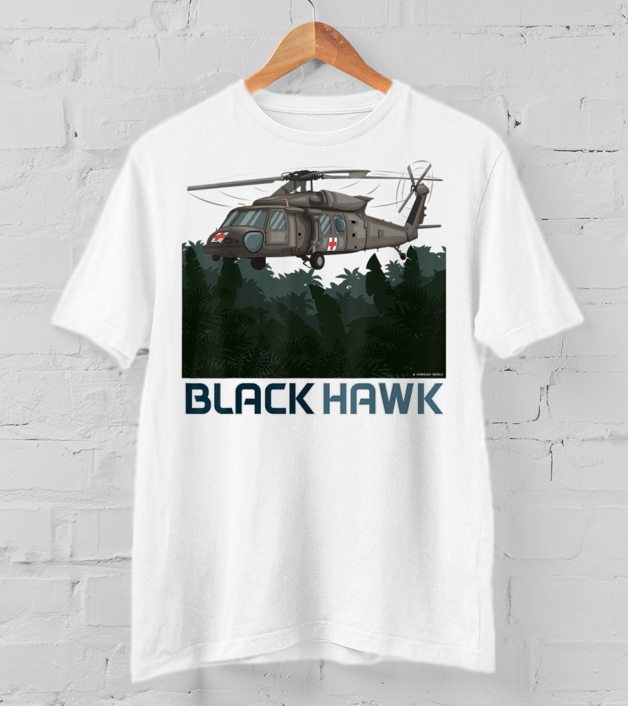 Black Hawk Helicopter Military Jungle Scene T-Shirt