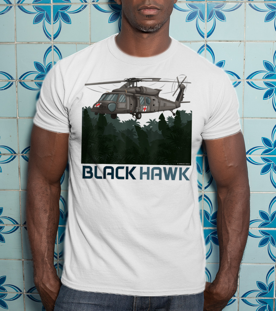 Black Hawk Helicopter Military Jungle Scene T-Shirt