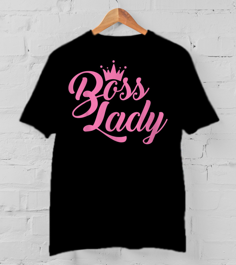 Boss Lady Fashionable Pink Crown Text T-Shirt