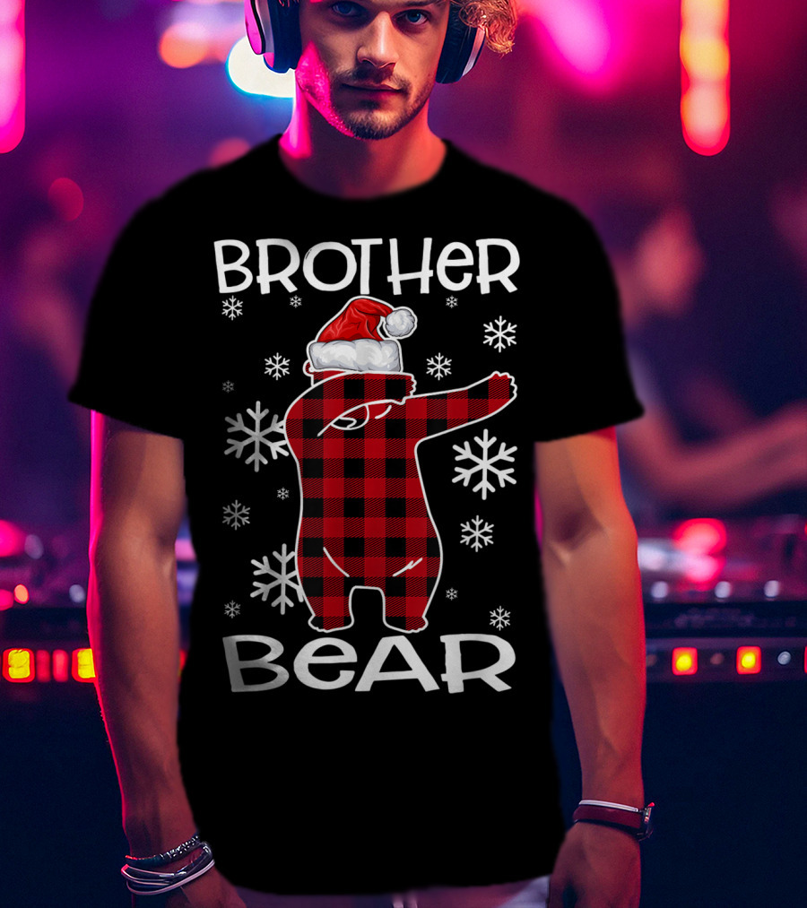 Brother Bear Dabbing In Santa Hat With Snowflakes T-Shirt