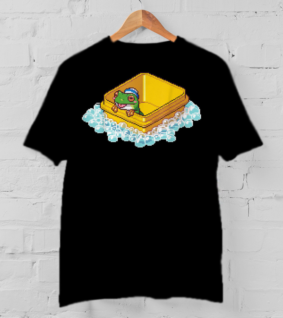 Frog Bath Bubbles Retro Pixel T-Shirt