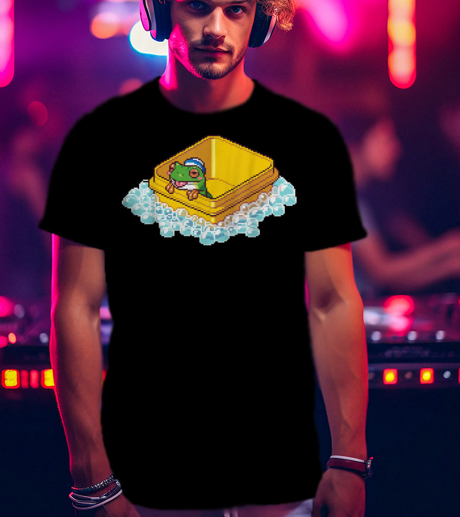 Frog Bath Bubbles Retro Pixel T-Shirt