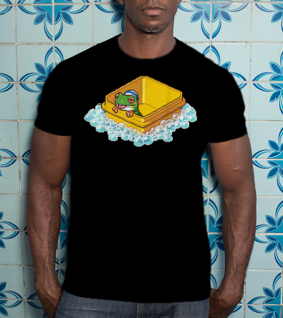 Frog Bath Bubbles Retro Pixel T-Shirt