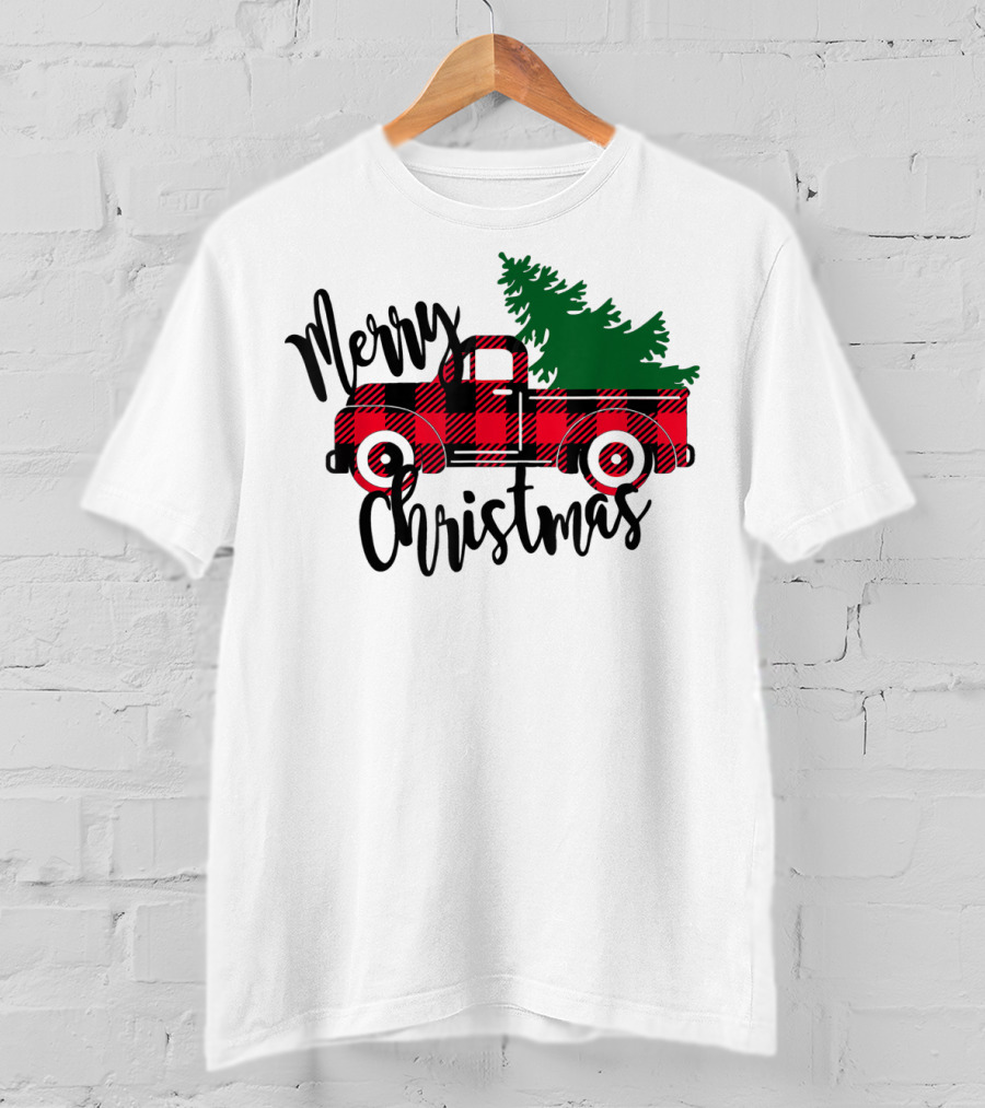 Merry Christmas Buffalo Plaid Red Truck T-Shirt