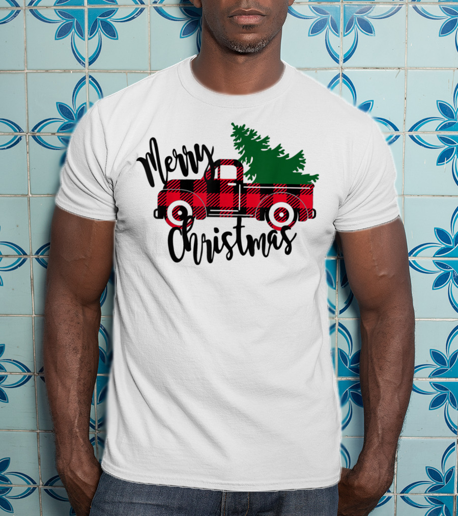 Merry Christmas Buffalo Plaid Red Truck T-Shirt