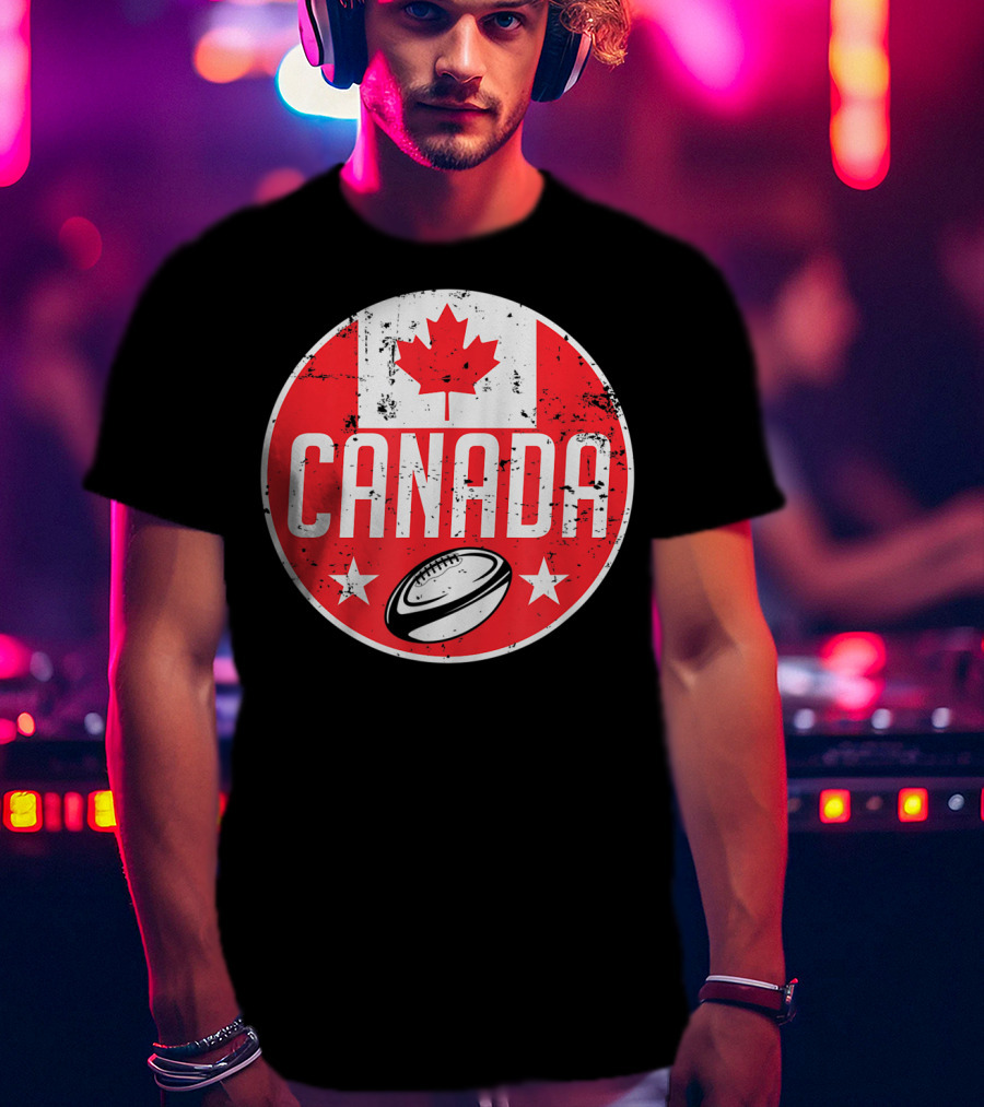 Canada Rugby Flag Supporter Jersey Canadian Maple Leaf Emblem T-Shirt
