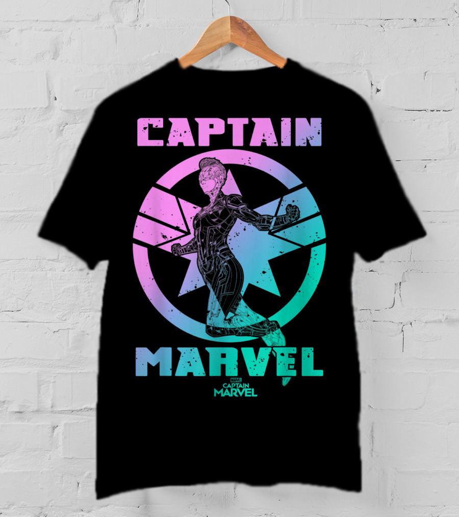 Captain Marvel Star Emblem Spectrum Heroine Pose T-Shirt