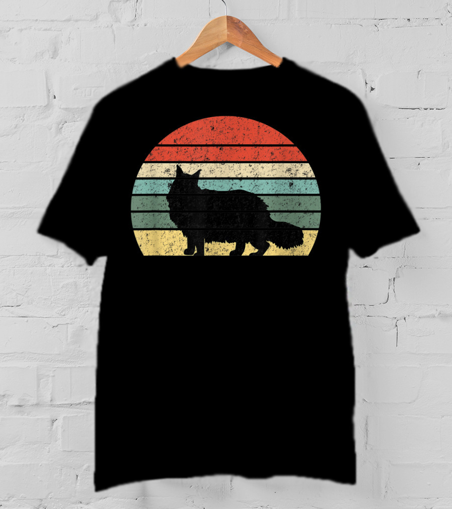 Retro Sunset Silhouette Maine Coon Cat Lover T-Shirt