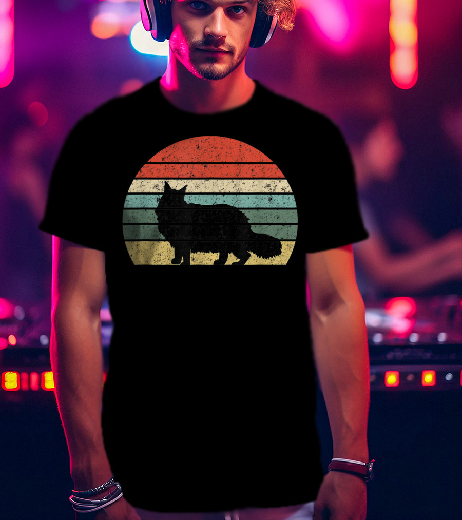 Retro Sunset Silhouette Maine Coon Cat Lover T-Shirt