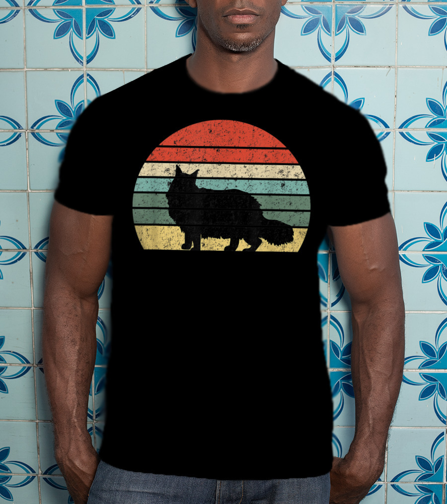Retro Sunset Silhouette Maine Coon Cat Lover T-Shirt