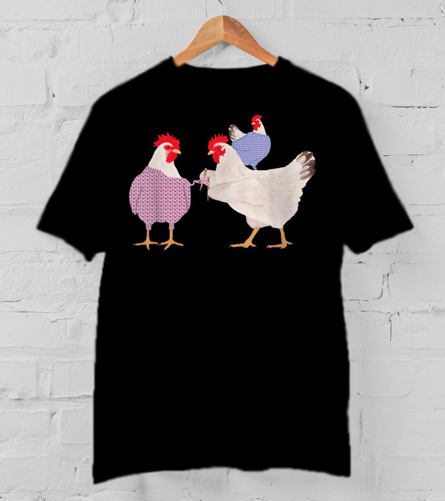Chicken Knitting Sweaters Trio Whimsical Knitwear Comedy T-Shirt
