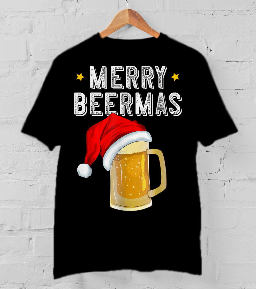 Merry Beermas Christmas Beer Santa Hat Beer Mug T-Shirt