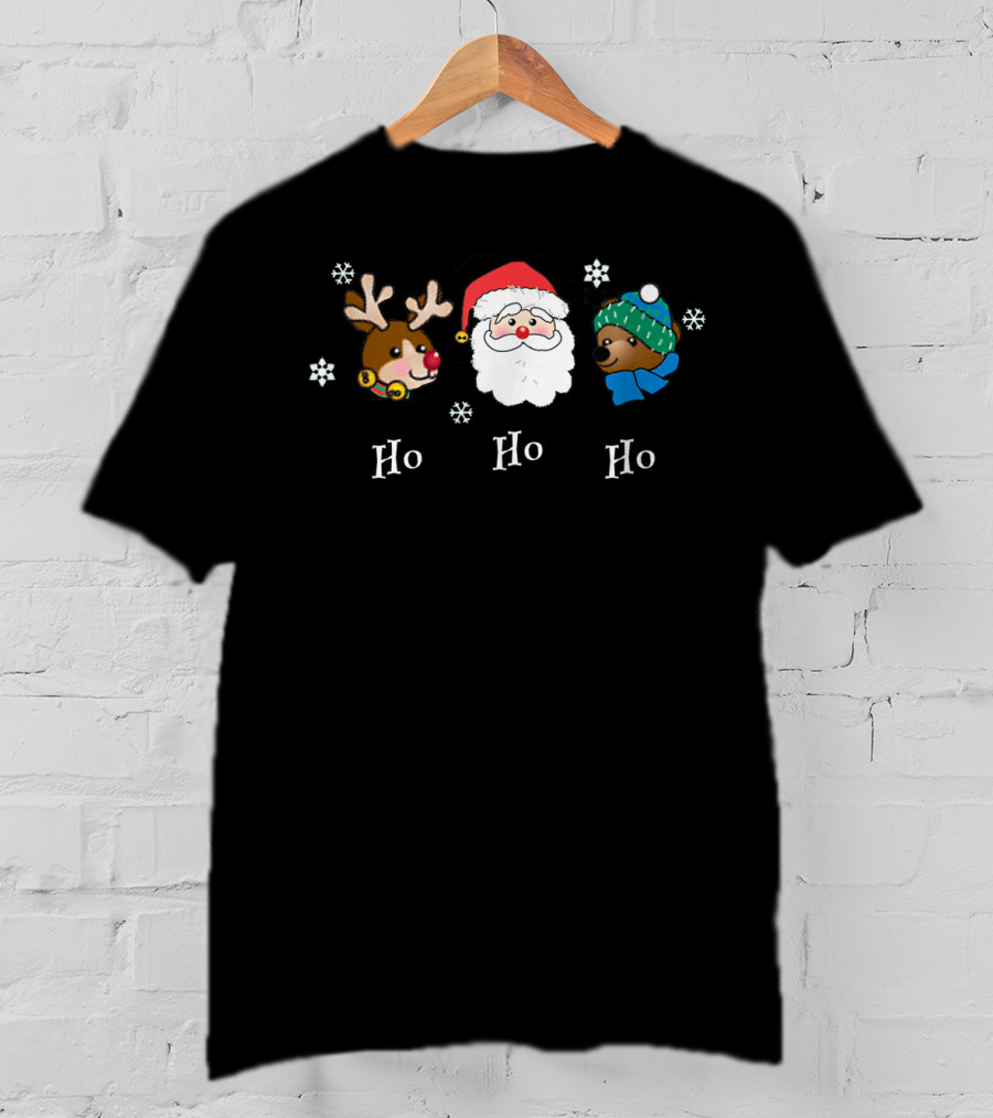 Christmas Ho Ho Ho Santa Reindeer Bear Snowflakes Fun Friendly T-Shirt