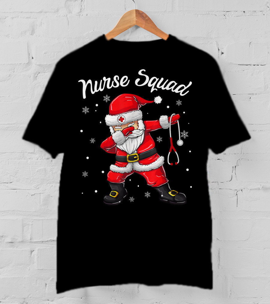 Nurse Squad Christmas Scrub Tops Women Dabbing Santa T-Shirt