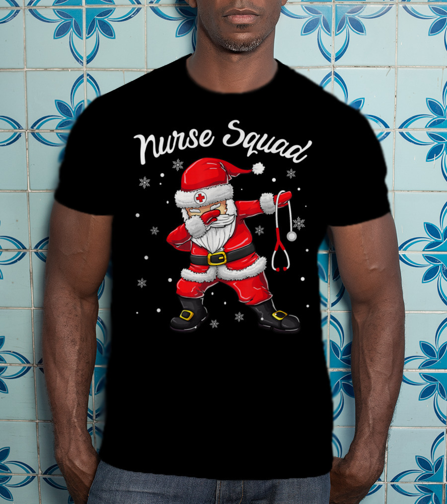 Nurse Squad Christmas Scrub Tops Women Dabbing Santa T-Shirt