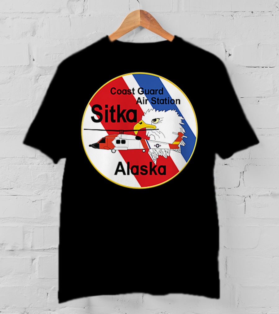 Coast Guard Air Station Sitka Alaska Eagle Helicopter Badge T-Shirt