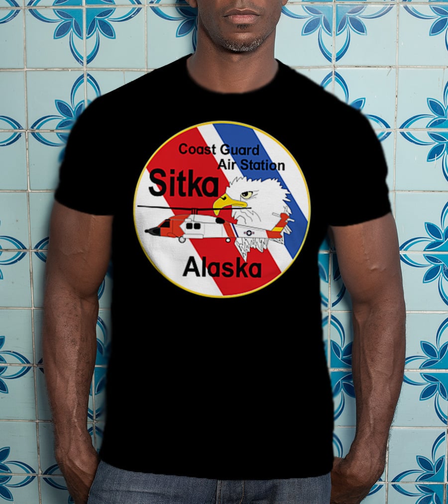 Coast Guard Air Station Sitka Alaska Eagle Helicopter Badge T-Shirt