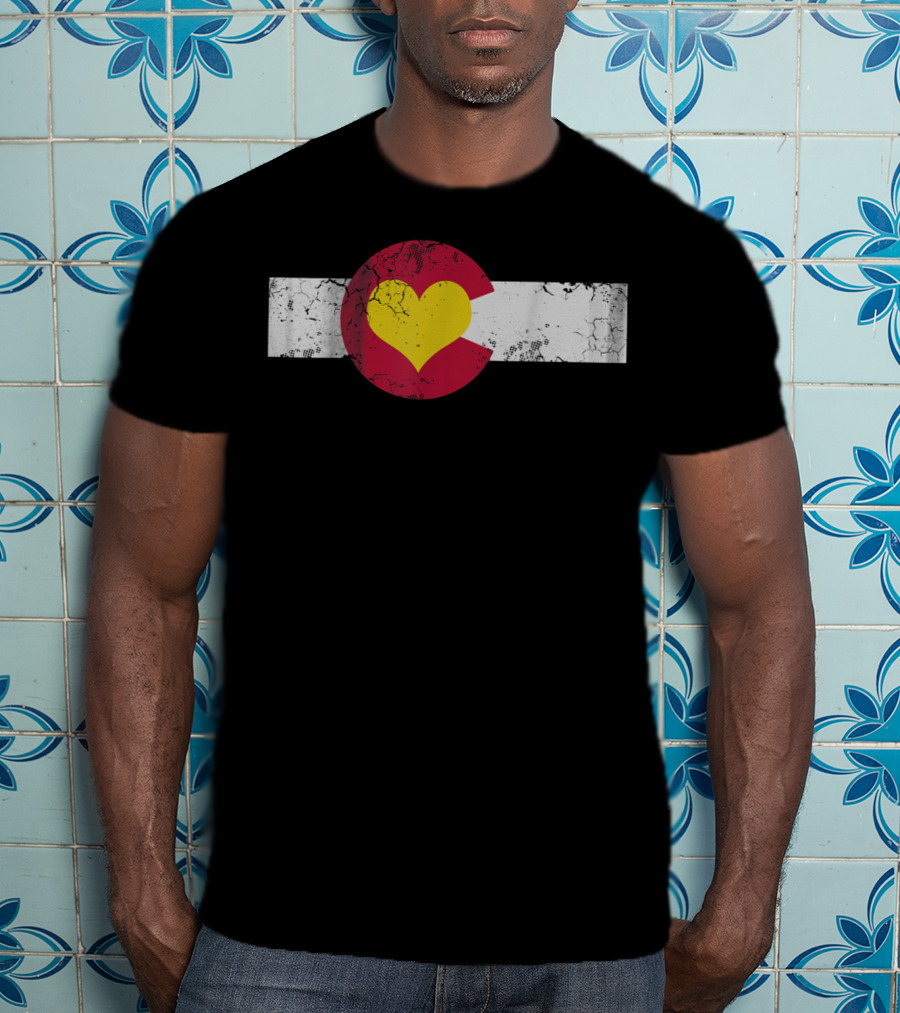 Colorado State Flag Heart Distressed T-Shirt