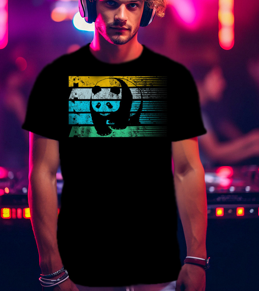 Panda Retro Vintage Stripes Cool Panda Bear T-Shirt