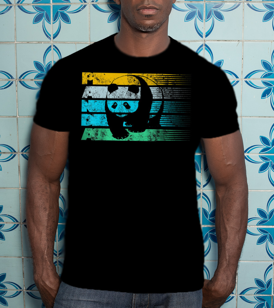 Panda Retro Vintage Stripes Cool Panda Bear T-Shirt