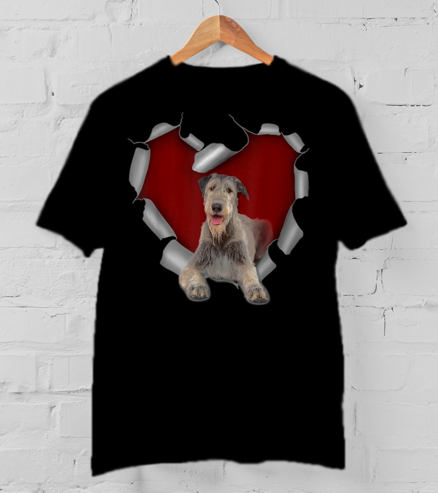 Torn Heart With Irish Wolfhound Dog Image T-Shirt