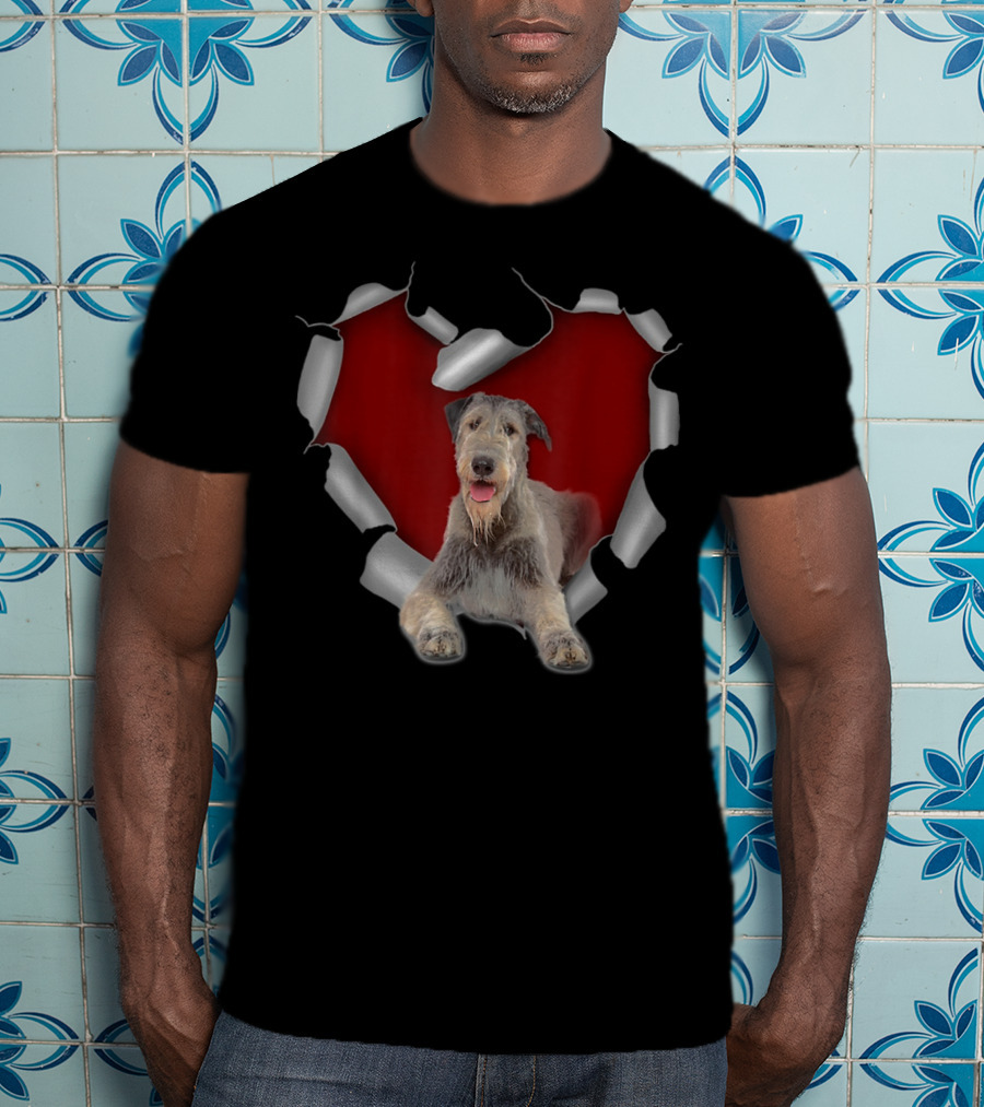 Torn Heart With Irish Wolfhound Dog Image T-Shirt