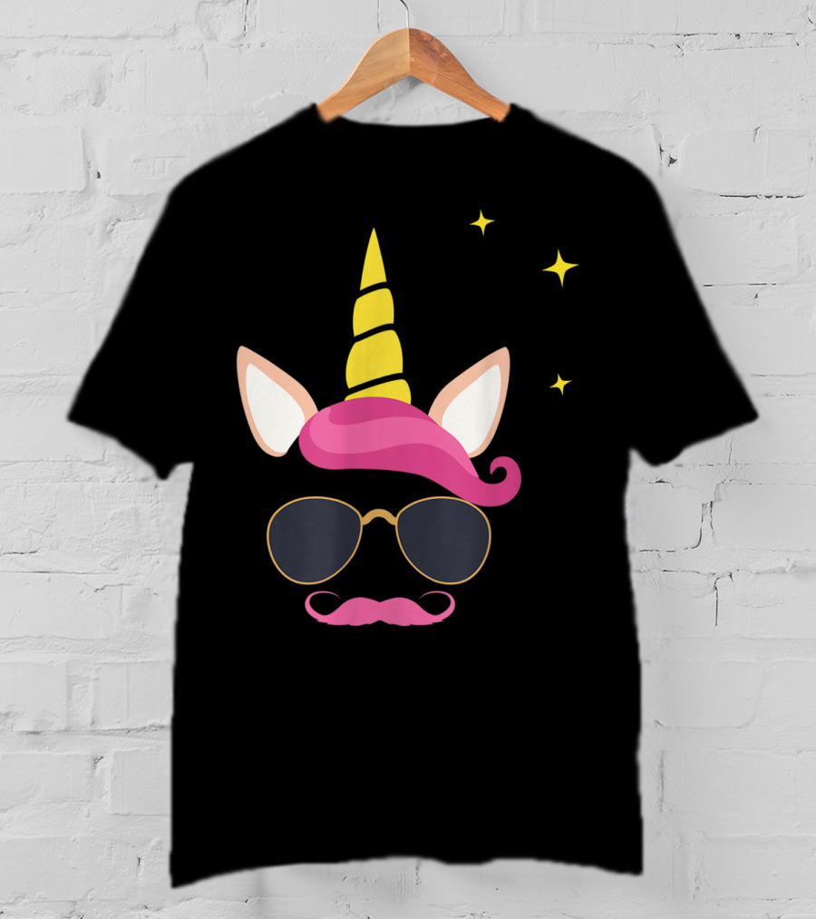 Dadicorn Best Dad Unicorn Sunglasses Mustache Fun T-Shirt