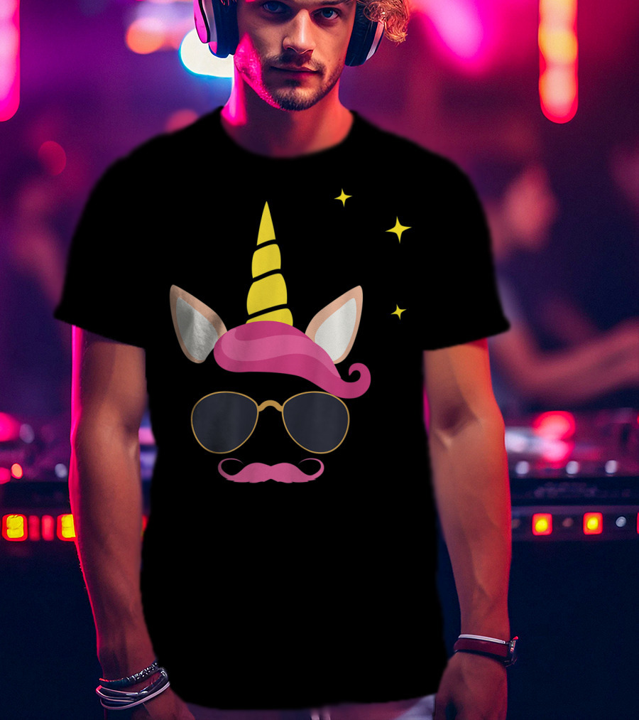 Dadicorn Best Dad Unicorn Sunglasses Mustache Fun T-Shirt