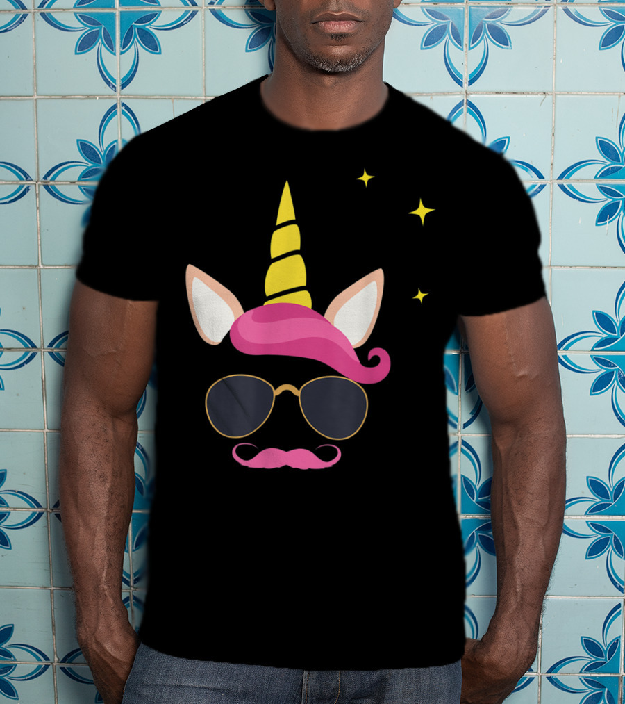 Dadicorn Best Dad Unicorn Sunglasses Mustache Fun T-Shirt