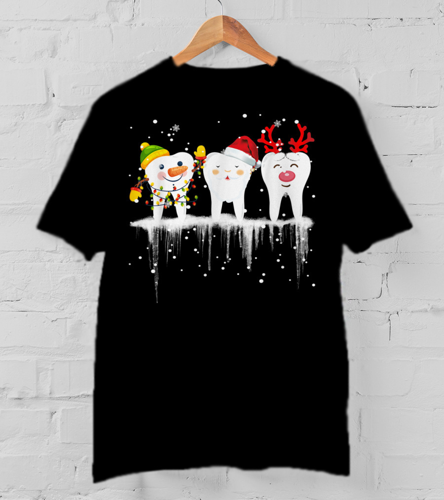 Dental Christmas Tooth Santa Snowman Reindeer Holiday Fun T-Shirt