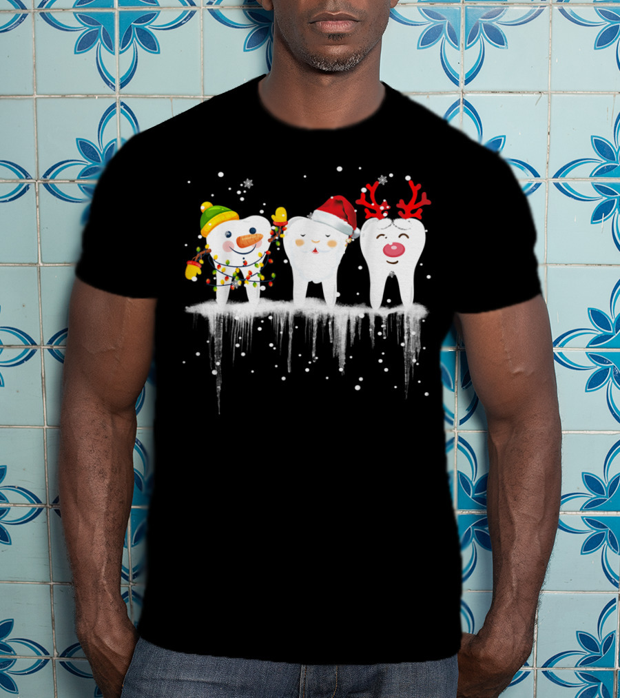 Dental Christmas Tooth Santa Snowman Reindeer Holiday Fun T-Shirt