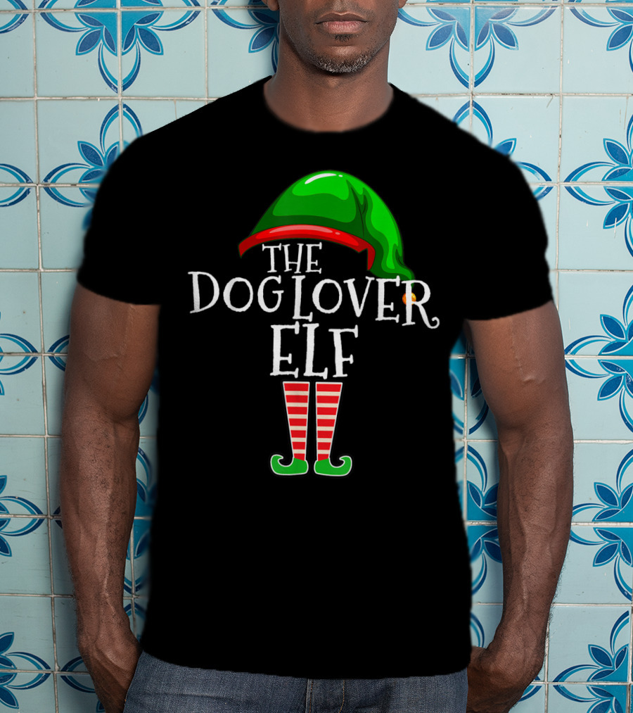 The Dog Lover Elf Green Hat And Striped Boots T-Shirt