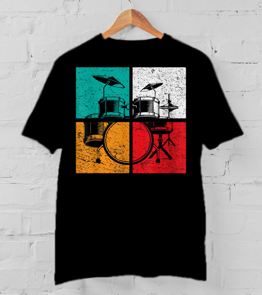 Drummer Drums Band Drumset Colorful Pop Art Squares T-Shirt