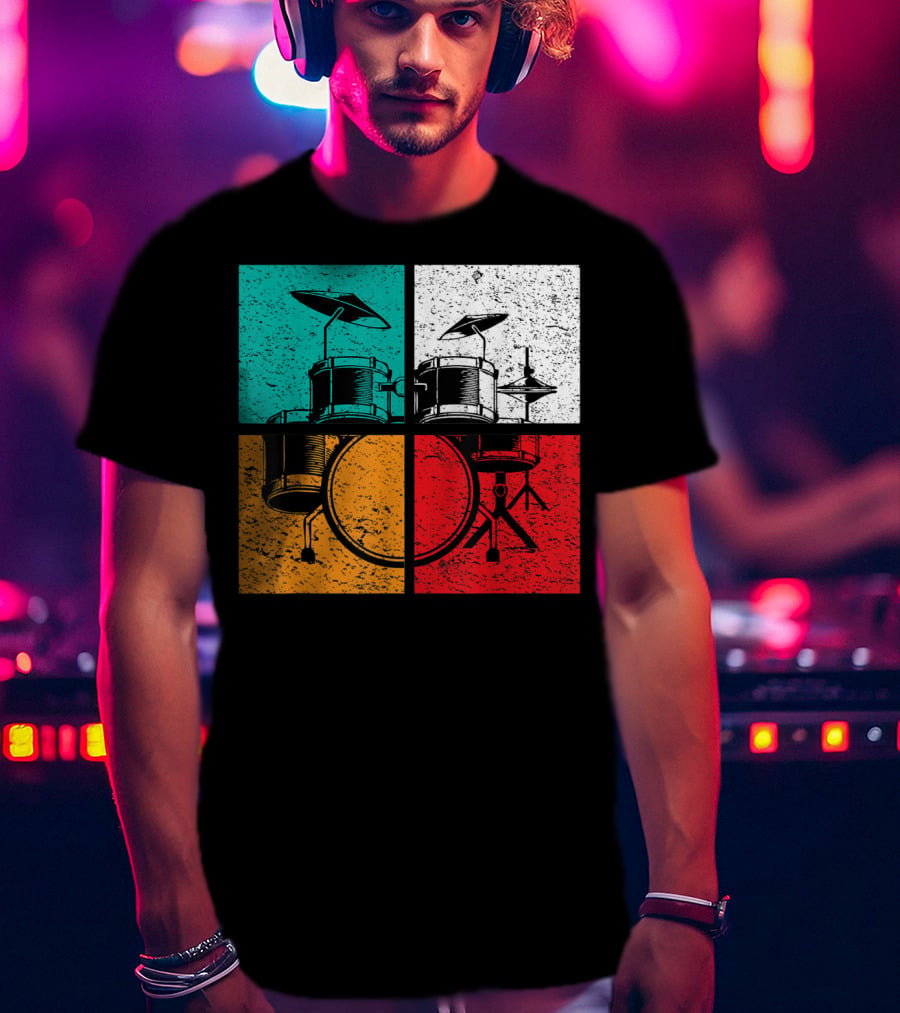 Drummer Drums Band Drumset Colorful Pop Art Squares T-Shirt
