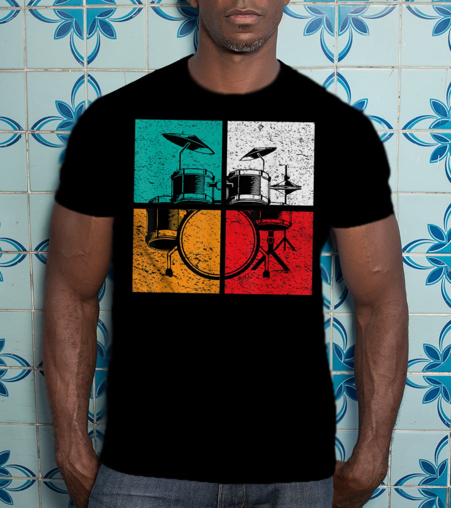 Drummer Drums Band Drumset Colorful Pop Art Squares T-Shirt
